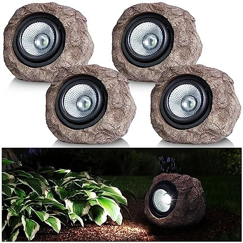 Candieslife Solar Garden Rock Lights Outdoor - IP65 LED Waterproof Solar Spotlight, Solar Powered Landscape Lights Decorative Garden Stone Lights for Pathway, Walkway, Yard, Patio (4 Pack) | Amazon (US)