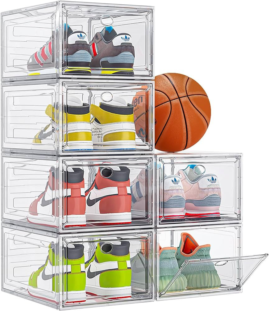 Thicken & Sturdy Clear Shoe Storage Organizer with Magnetic Door, Stackable Boxes for Closet, Fol... | Amazon (US)