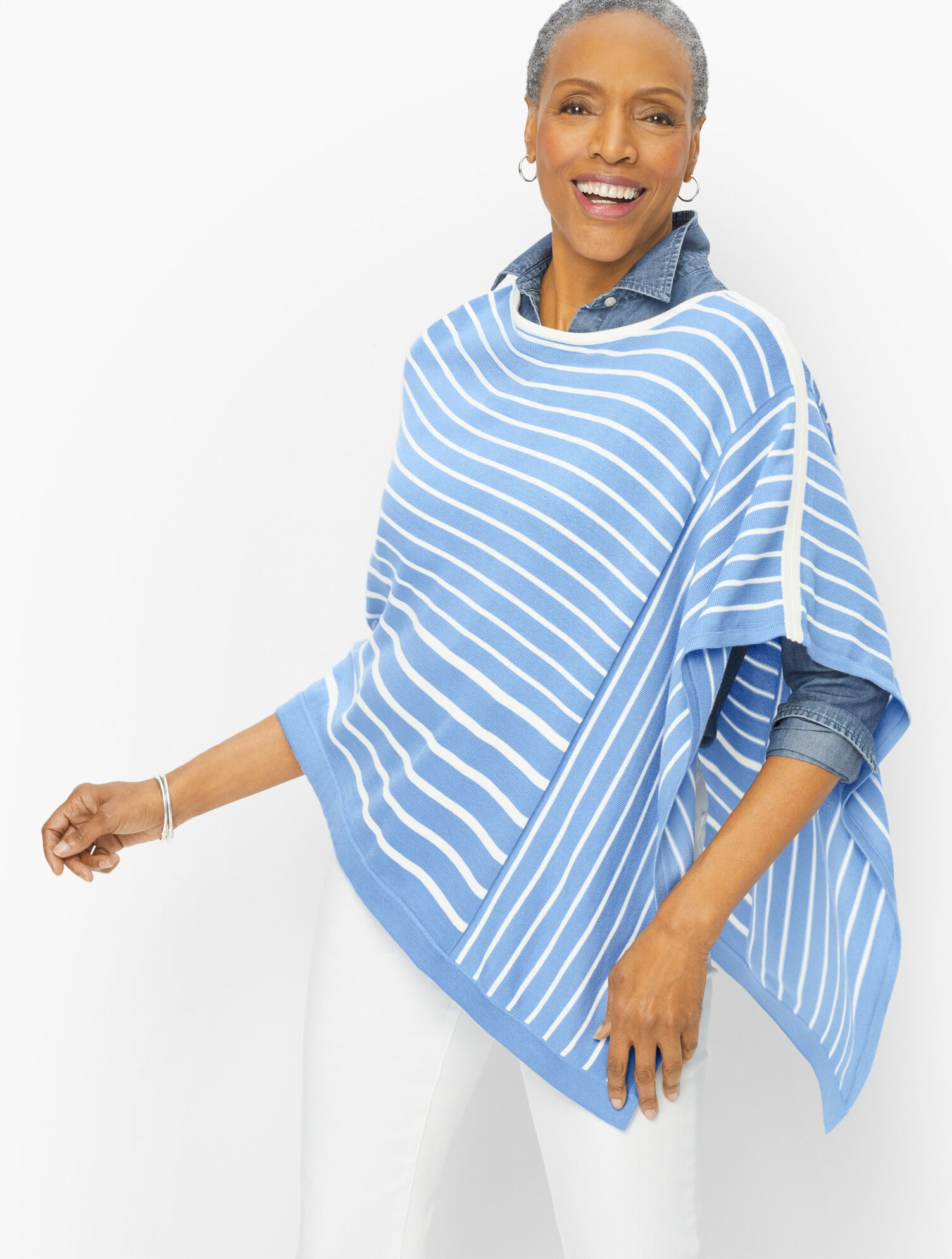 Stripe Asymmetrical Poncho | Talbots