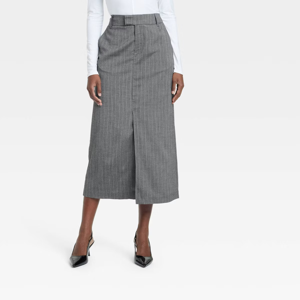 Women's Tailored Midi Skirt - A New Day™ Gray Pinstripe | Target