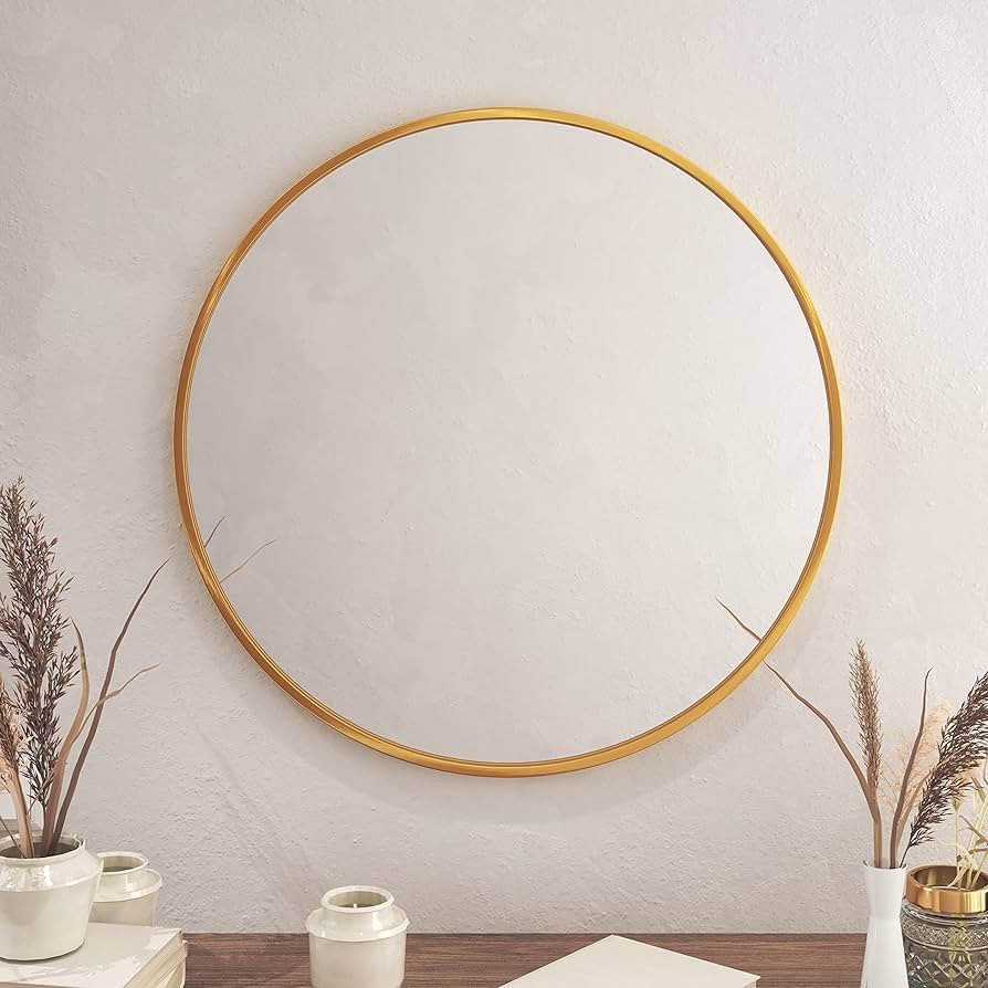 Gold Circle Wall Mirror 30 Inch Round Wall Mirror for Entryways, Washrooms, Living Rooms and More... | Amazon (US)