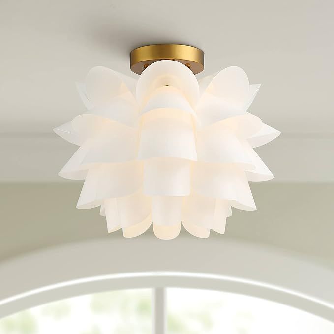 Possini Euro Design Mid Century Modern Glam Close to Ceiling Light Semi Flush Mount Fixture White... | Amazon (US)