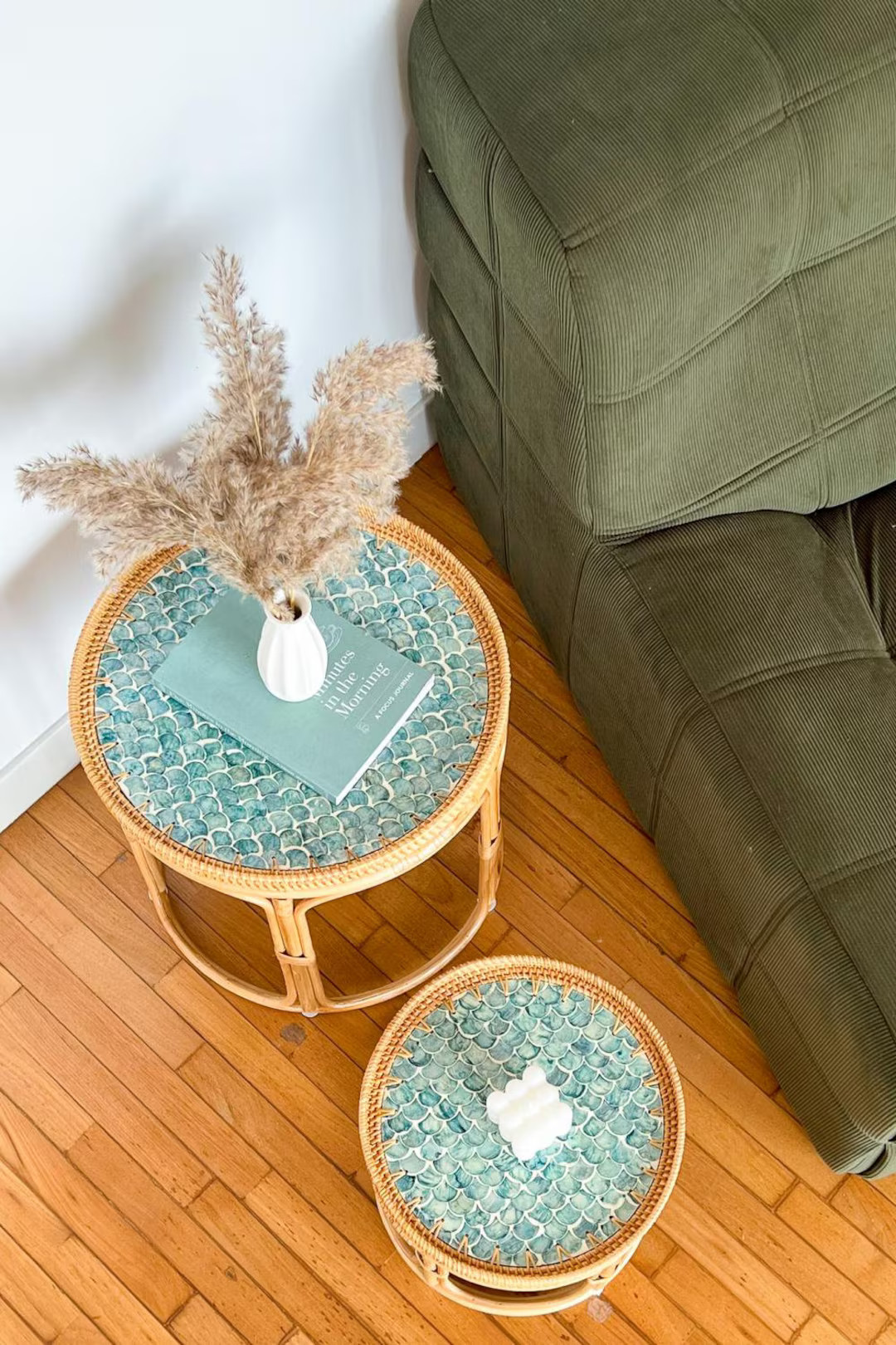 Boho Rattan Side Table Set, End Tables, Minimalist Living Room Furniture, Coastal Home Décor, Gi... | Etsy (US)