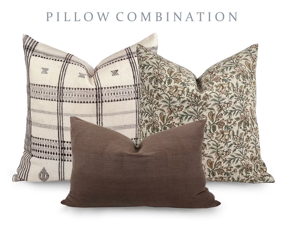 PILLOW COMBO | Fall Pillow Combination, Cream Wool Pillow, Brown Floral Pillow, Brown Pillow, Pil... | Etsy (CAD)