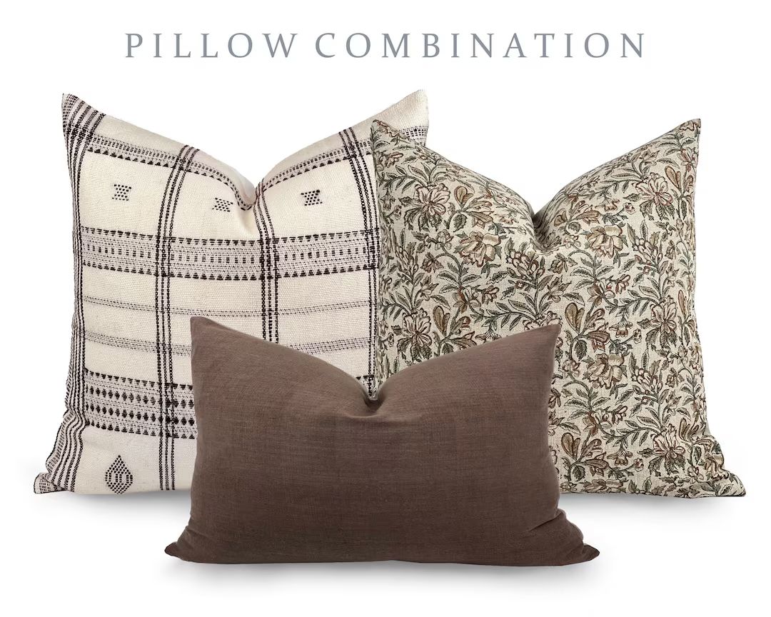 PILLOW COMBO | Fall Pillow Combination, Cream Wool Pillow, Brown Floral Pillow, Brown Pillow, Pil... | Etsy (CAD)