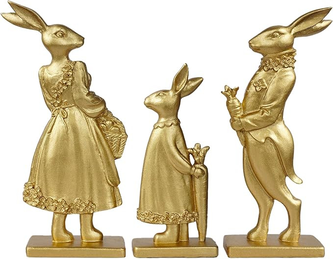 NEROSUN Resin Vintage Gold Bunny Decor Rabbit Figurines, Small Easter Bunny Figurine Set of 3, Vi... | Amazon (US)