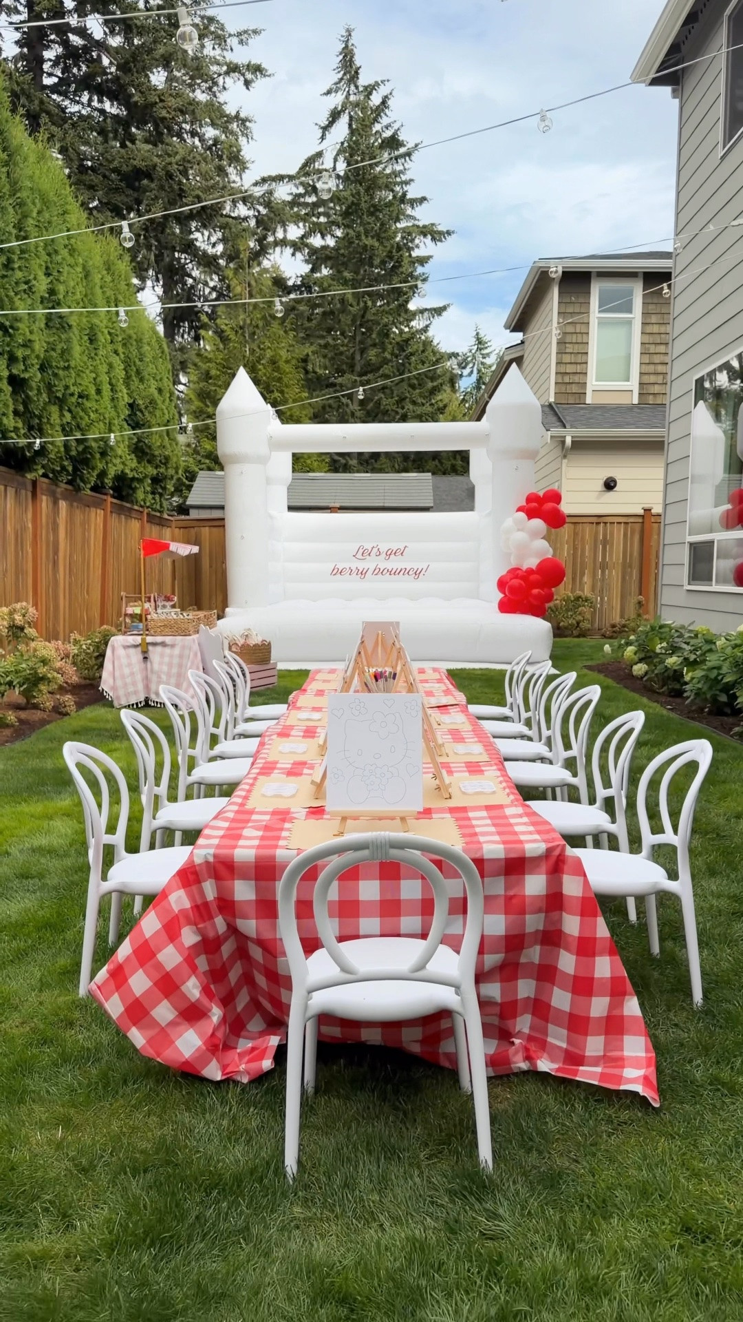 FINAL RECAP OF A BERRY SWEET SIX HELLO KITTY BIRTHDAY! 🎀🍓💕 Year 6 of going all out for big sis’ party. It was so much fun but also nonstop and A LOT of work. Will we go all out for year 7? We’ll seeee 😂

What was your favorite detail? The party favor market, Hello Kitty canvas painting, market backdrop with lemonade cart, pinata, adult prize raffle, Panda Express + banh mi station, or kids dry ice show?

#diybirthday #hellokittytheme #6thbirthdayparty

gingham tablecloth, strawberry balloon arch kit, Cricut smart iron on, canvas tote bag, ribbon, Easel painting, paint, carbon paper, canvas panels, lollipop rings, strawberry lip balm, bubble wands, tables, chairs

#LTKsummer #LTKhome #LTKkids