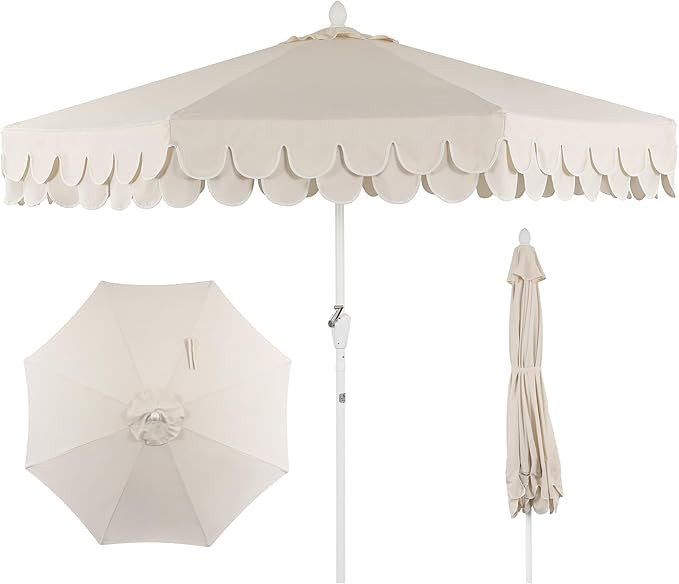 JONATHAN Y UMB1002C Tracy 9 ft. Classic MidCentury Scalloped Fringe Market Patio Umbrella with Au... | Amazon (US)