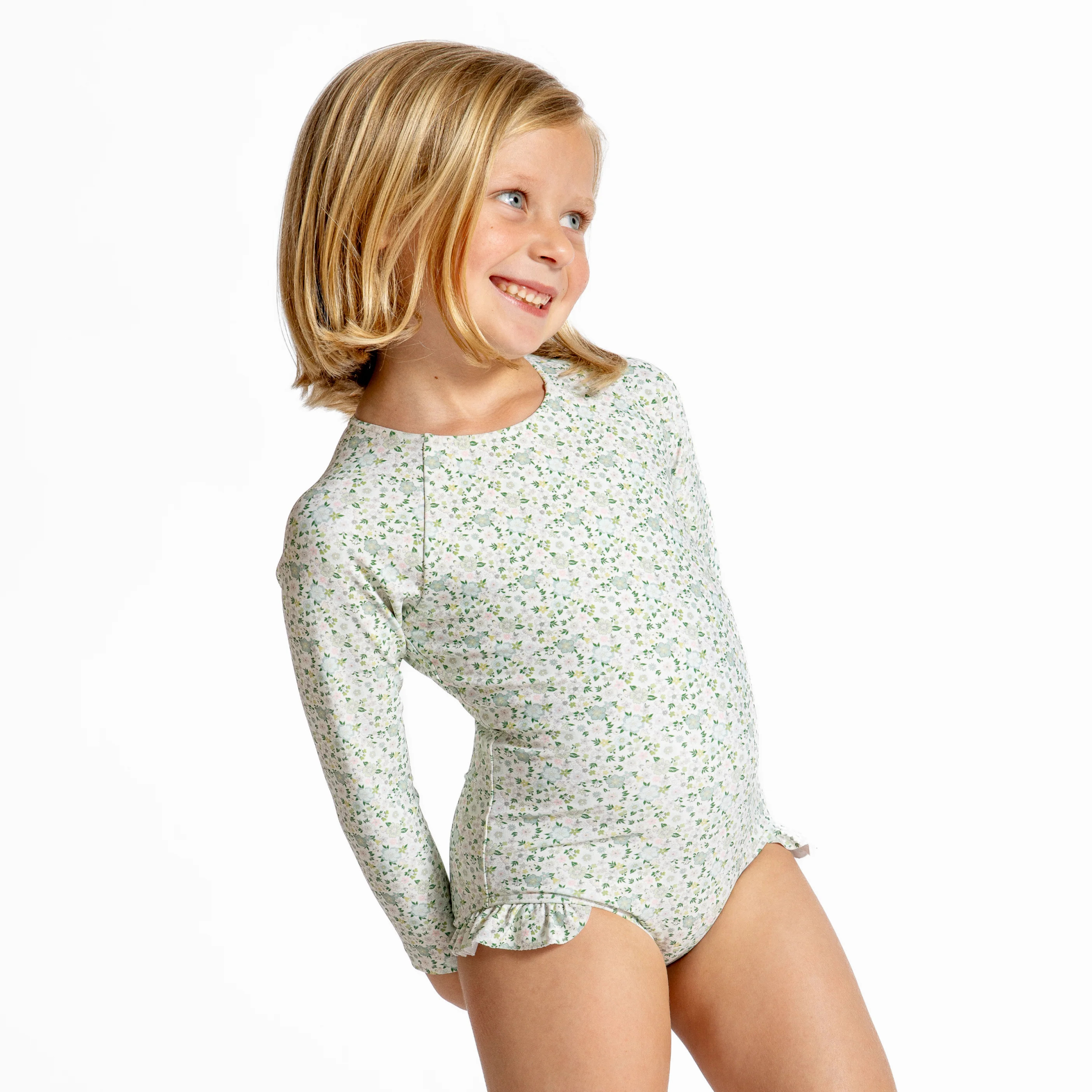 girls sea marsh floral rashguard one piece | minnow