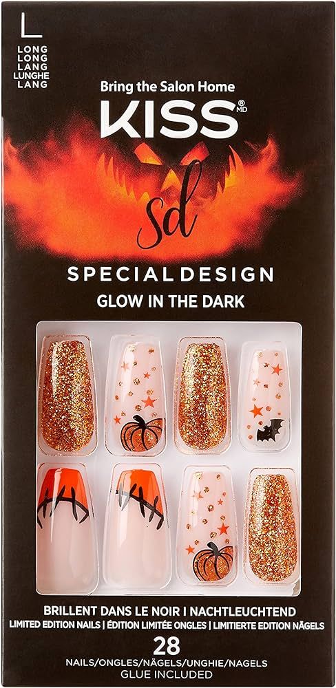 KISS Special Design Halloween Fake Nails, Glow-In-The-Dark, Style ‘Wicked’, with Pink Gel Nai... | Amazon (US)