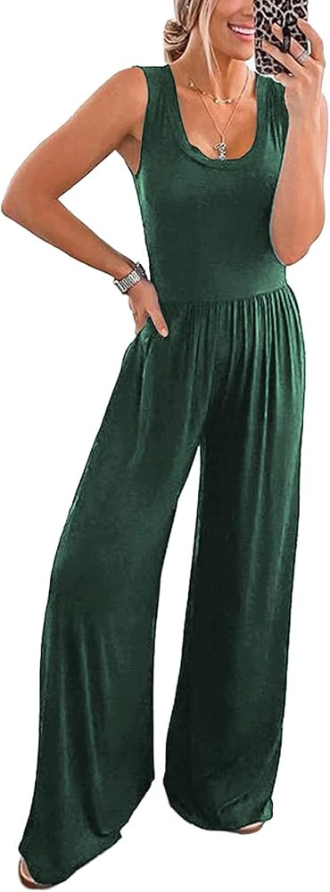 PRETTYGARDEN Women’s Summer Sleeveless Tank Jumpsuits High Waist Low Cut Casual Scoop Neck Fit ... | Amazon (US)
