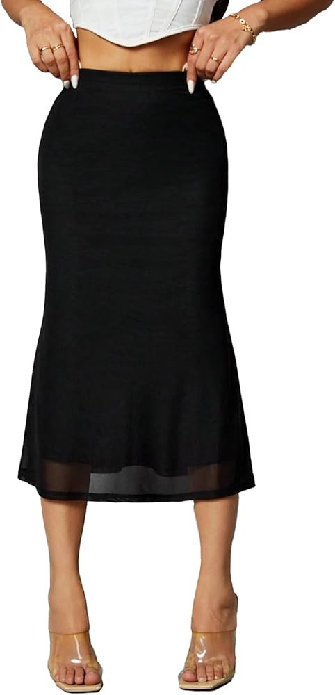 Avanova Women Mesh High Waisted Mermaid Bodycon Skirts Summer Fishtail Midi Skirts | Amazon (US)