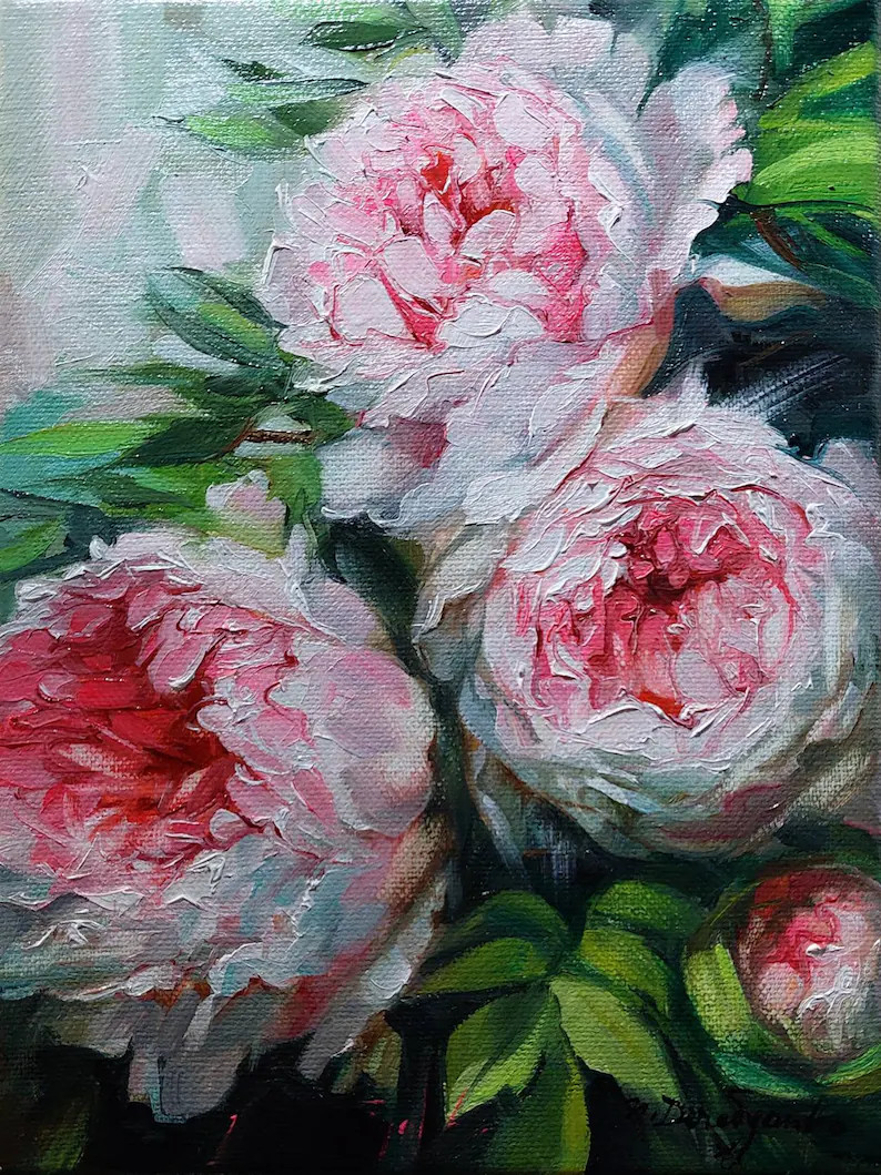 Peony Oil Painting Original, Pink Floral Wall Art, Flowers Art Canvas Painting, Floral Painting f... | Etsy (US)