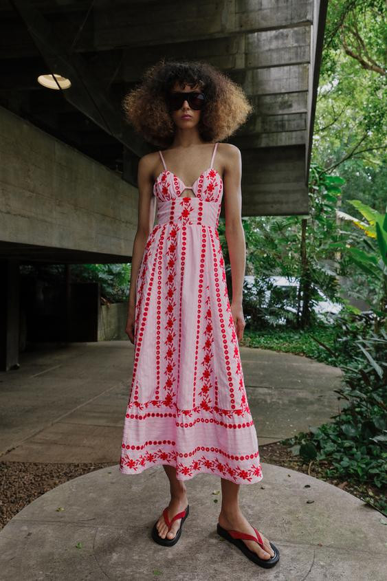 EMBROIDERED EYELET MIDI DRESS | Zara US