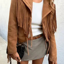Stylish Women's Short Fringe Jacket with Notch Collar - Lightweight Polyester Blend for Spring, S... | Temu Affiliate Program