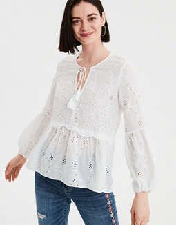 AE Long Sleeve Eyelet Tunic | American Eagle Outfitters (US & CA)