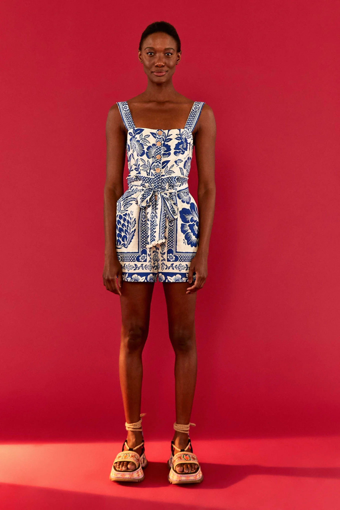 BLUE PINEAPPLE GARDEN SLEEVELESS ROMPER | FarmRio (US)