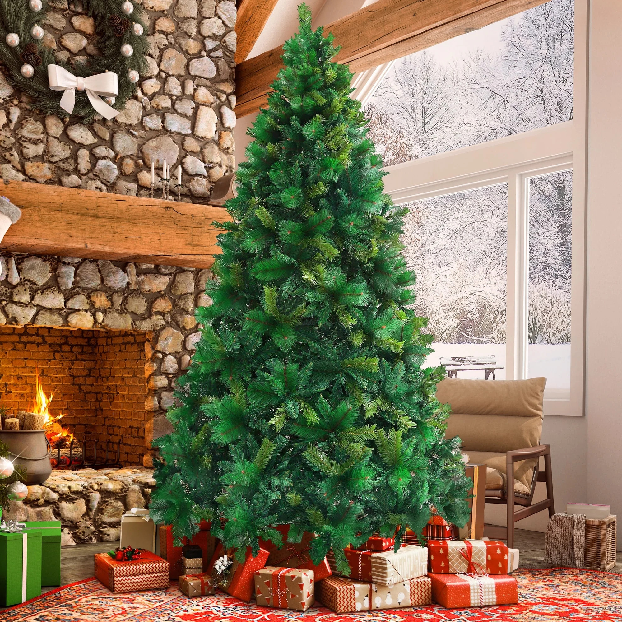 Posrue 7.5FT Holiday Christmas Tree, Green PVC Artificial Spruce Xmas Trees with 1600 Branch Tips... | Walmart (US)