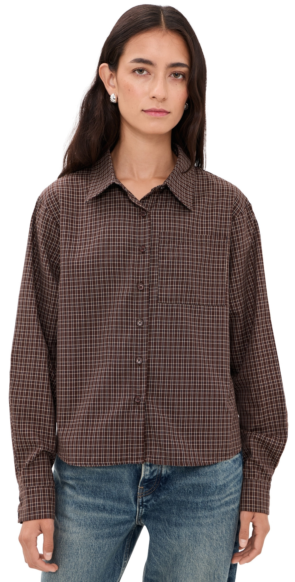 Lioness Untamed Button Down Shirt Chocolate Plaid M | Shopbop