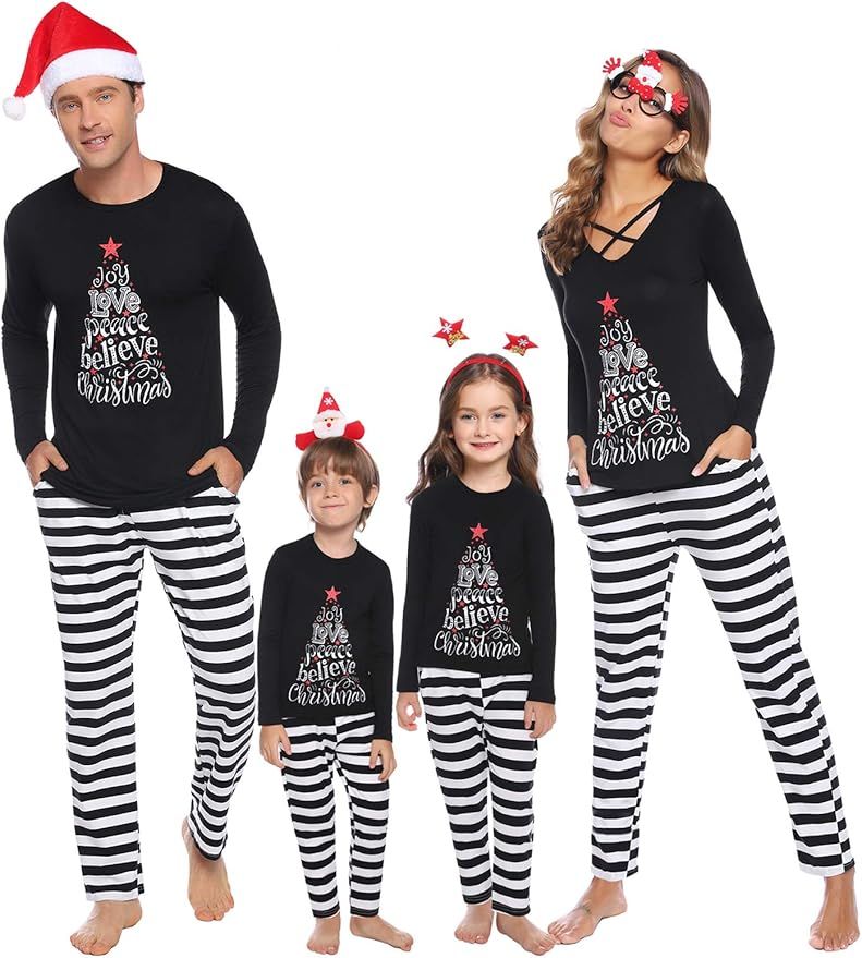 iClosam Matching Family Pajamas Set Striped Christmas Pajamas Sleepwear Dad Mom PJs | Amazon (US)