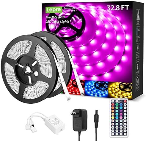 Lepro LED Lights for Bedroom 32.8ft, RGB LED Light Strips, 5050 LED Color Changing Tape Light wit... | Amazon (US)
