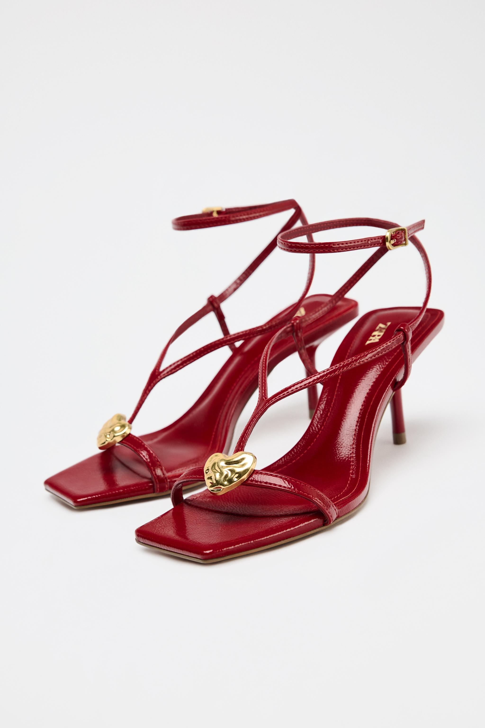 METALLIC DETAIL STRAPPY HEELED SANDALS | Zara US