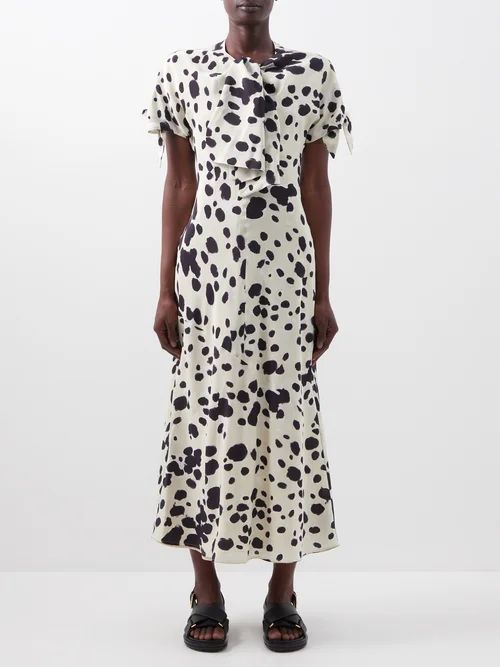Marni - Spot-print Silk-crepe Midi Dress - Womens - White Black Multi | Matches (US)