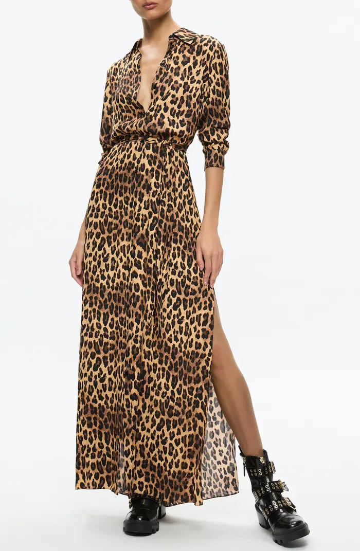 Alice + Olivia Chassidy Leopard Print Long Sleeve Maxi Shirtdress | Nordstrom | Nordstrom