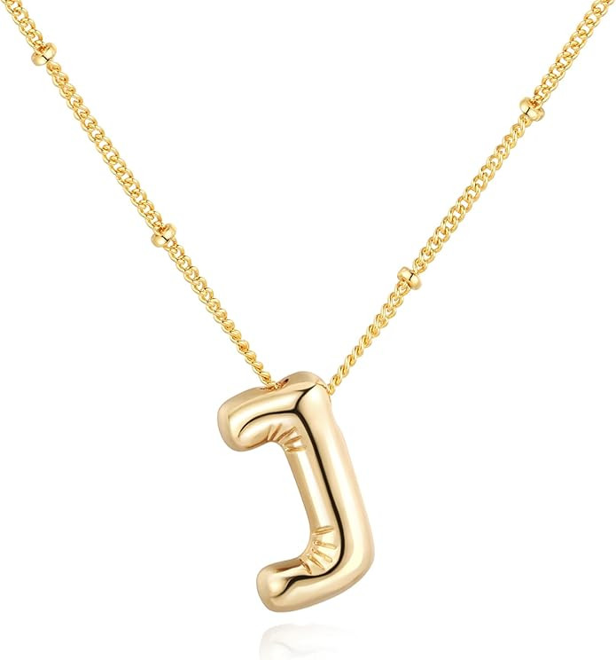 Bubble Letter Necklace Balloon Initial Necklaces for Women Dainty Alphabet Pendant 14K Gold Plate... | Amazon (US)