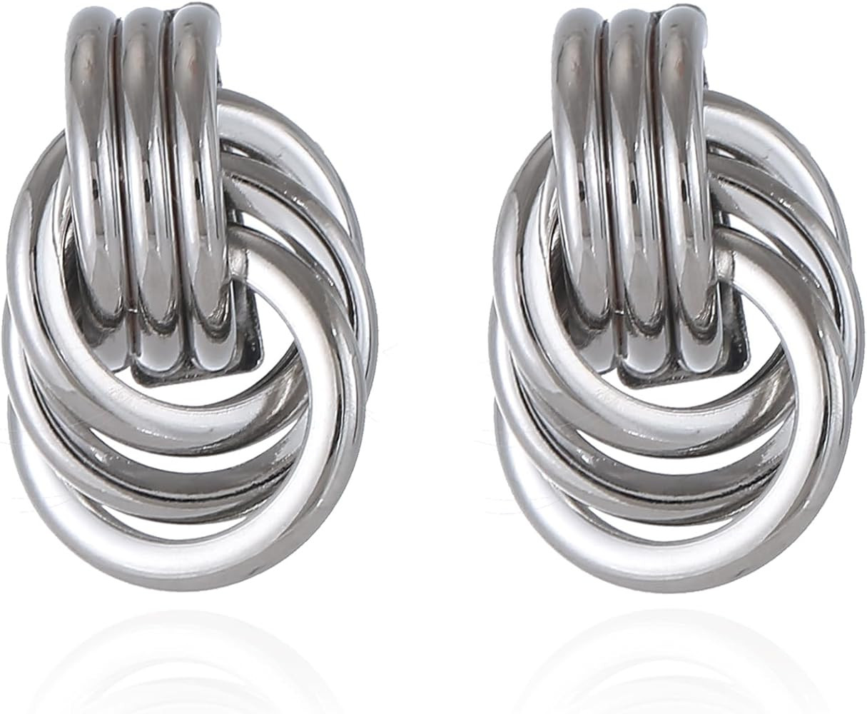 Gold/Silver Statement Geometric Earrings for Women Chunky Gold Knot Link Drop Dangle Earrings Tre... | Amazon (US)