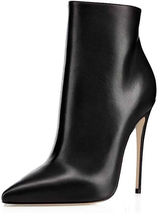COLETER Women's Black Ankle Boots Closed Pointed Toe Stilettos Autumn Dress Booties | Amazon (US)
