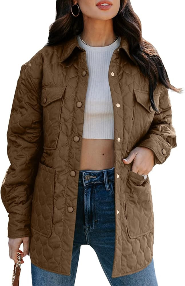 EVALESS Quilted Jackets for Women Lightweight Long Sleeve Button Down Puffer Jacket Warm Winter C... | Amazon (US)