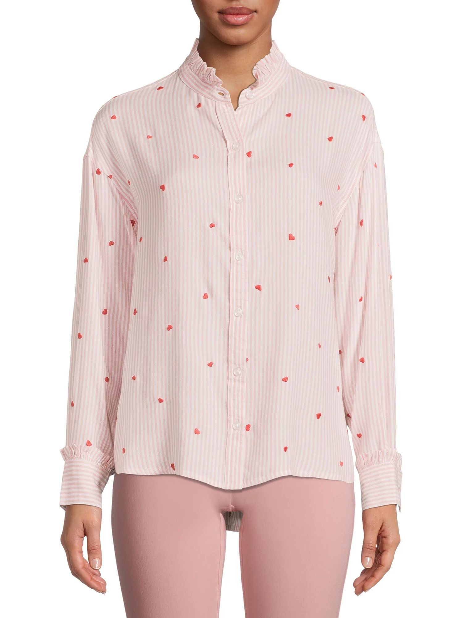 Time and Tru Women's Ruffle Collar Shirt | Walmart (US)