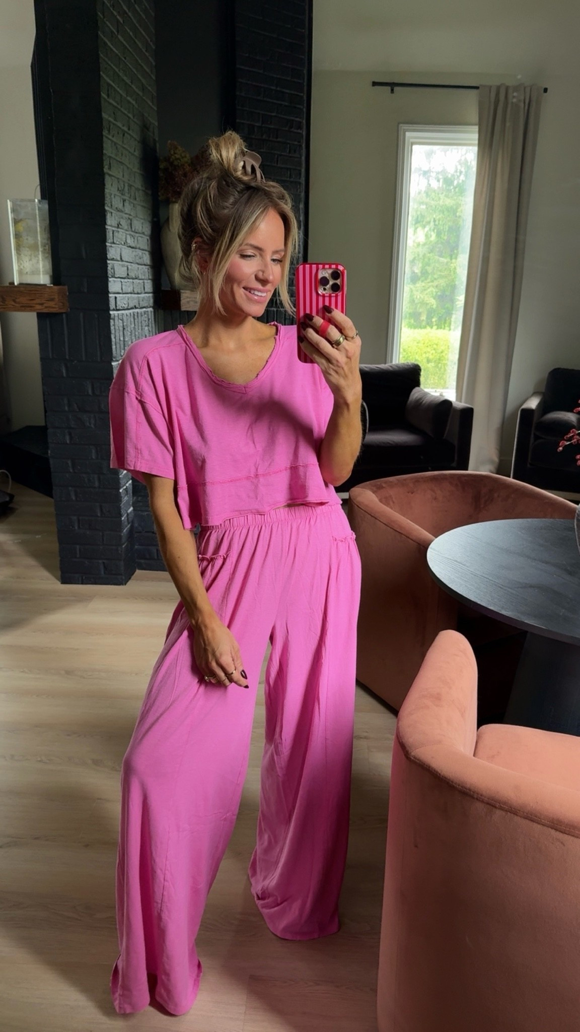 Stop it right now with the lounge set! Light weight and so comfy! I’m wearing an XS in both!