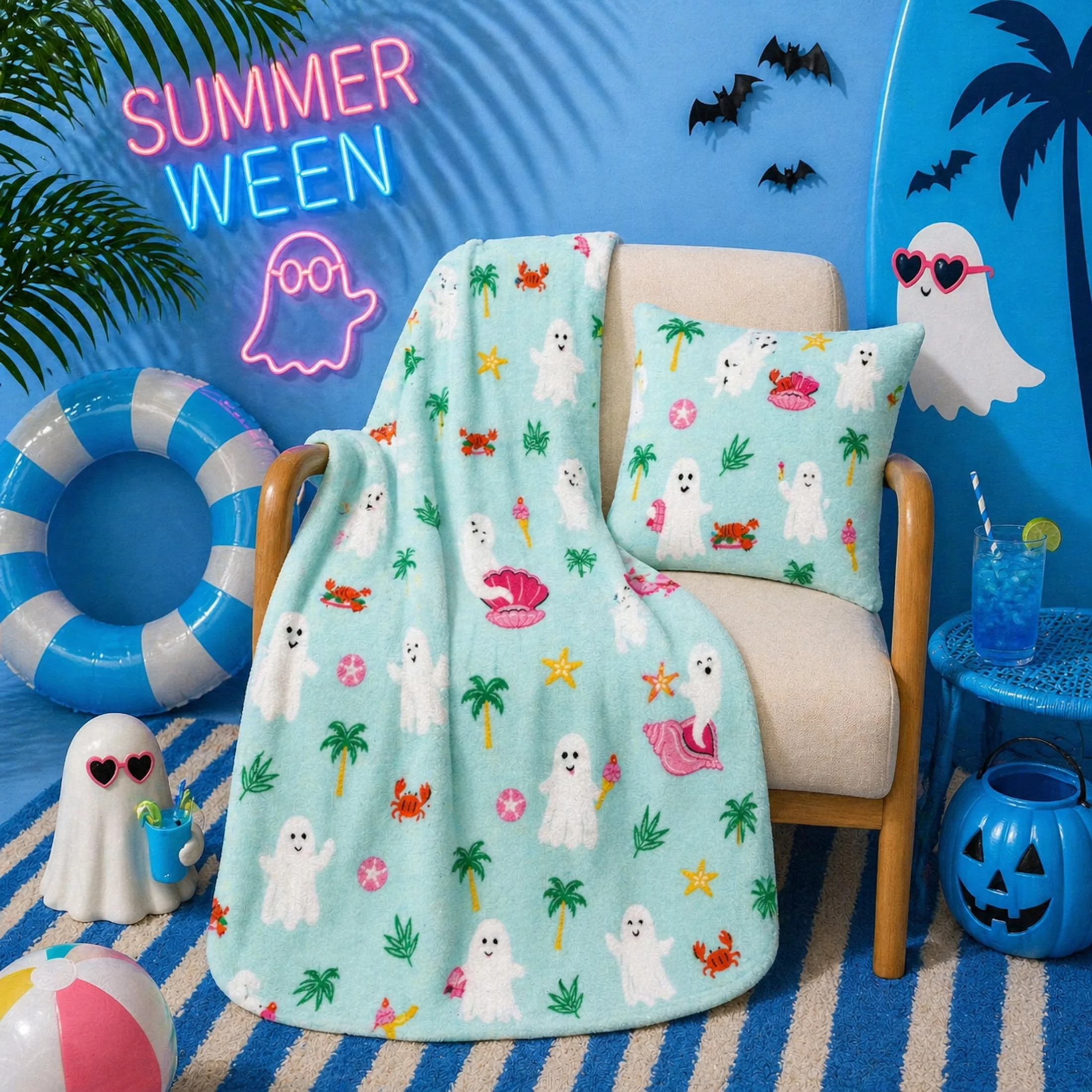 Summer Ween Oversize Super Soft Plush Throw Blankets, Patio Pool Halloween Throws, GHOST SEAFOOD ... | Walmart (US)