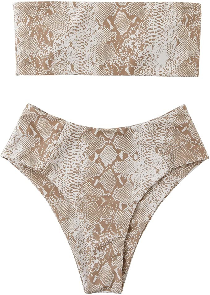 OMKAGI Women's 2 Pieces Bandeau Bikini Swimsuits Off Shoulder High Waist Bathing Suit High Cut | Amazon (US)