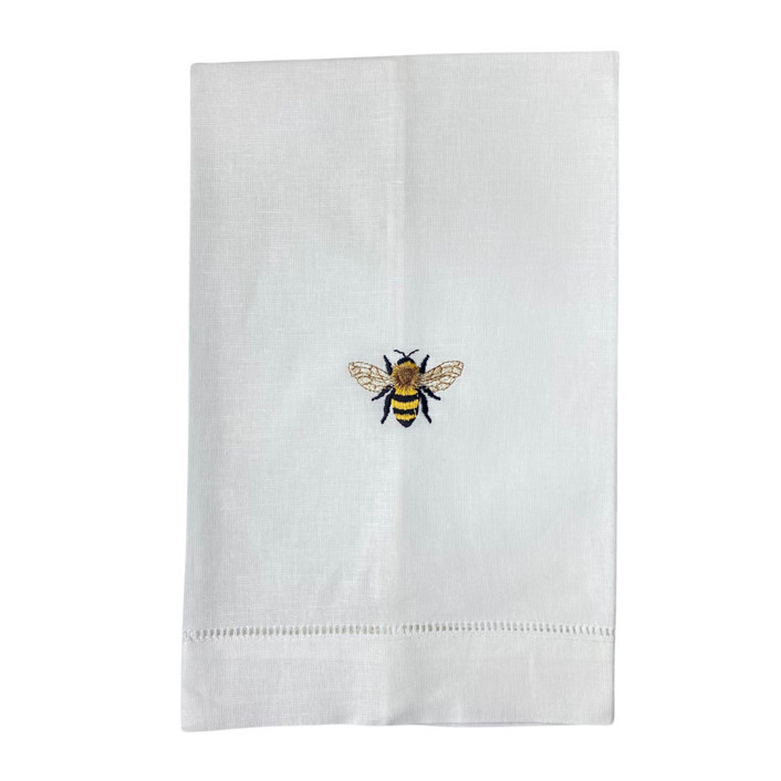 Linen Hand Towel Embroidered With Bespoke Bumble Bee Design Tea Towels | Minted
