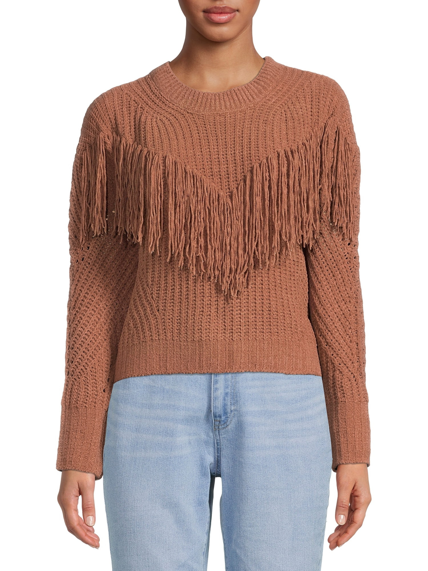 No Boundaries Juniors Fringe Sweater | Walmart (US)