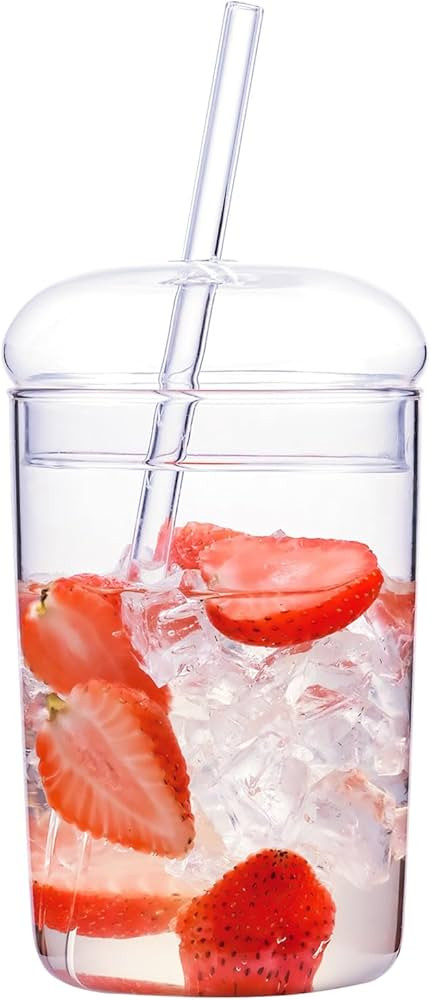 WHJY Glass Tumbler with Lid and Straw, Clear Travel Smoothie Cup，Heat Resistant Glass Outdoor D... | Amazon (US)