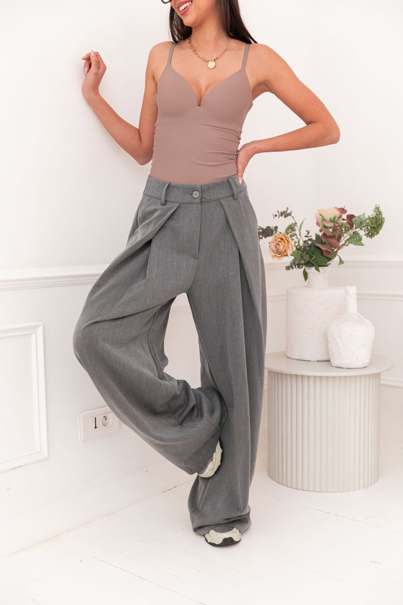 Pantalon tailleur large gris à rabats - Pretty Wire | Pretty Wire