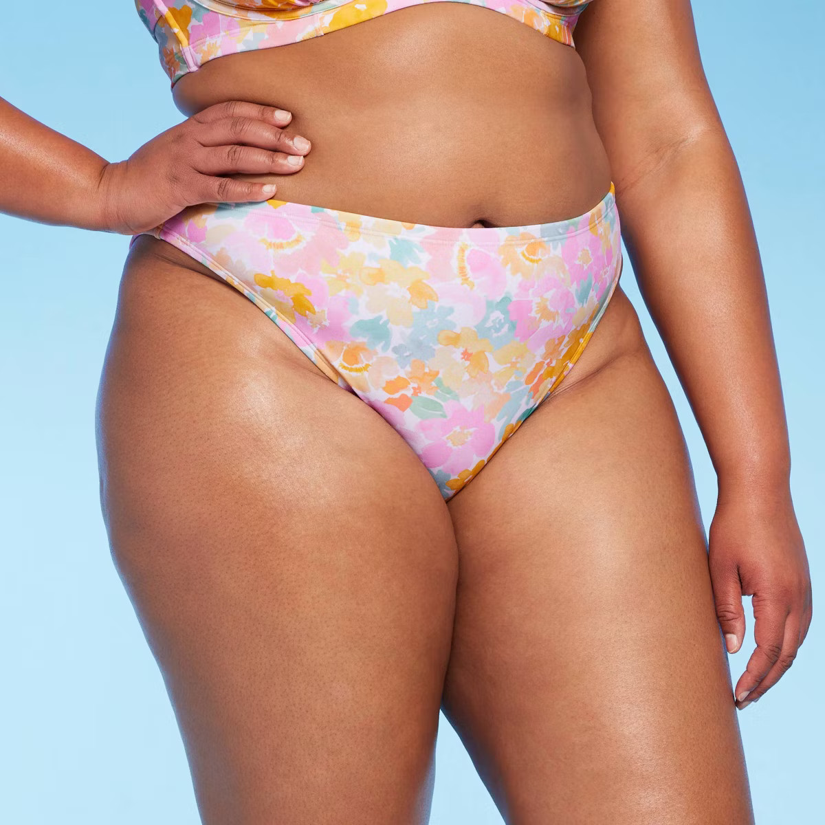 Women's Mid-Rise Cheeky High Leg Bikini Bottom - Wild Fable™ Pink Floral Print 1X | Target