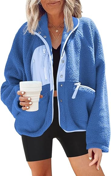 Nirovien Womens Fuzzy Fleece Jacket Button Down Shacket Casual Sherpa Coats Warm Outwear With Poc... | Amazon (US)