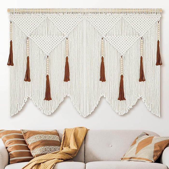ANROYE Large Macrame Wall Hanging, Boho Woven Tapastry with Wood Bead Tassel, Above Bed Minimalis... | Amazon (US)