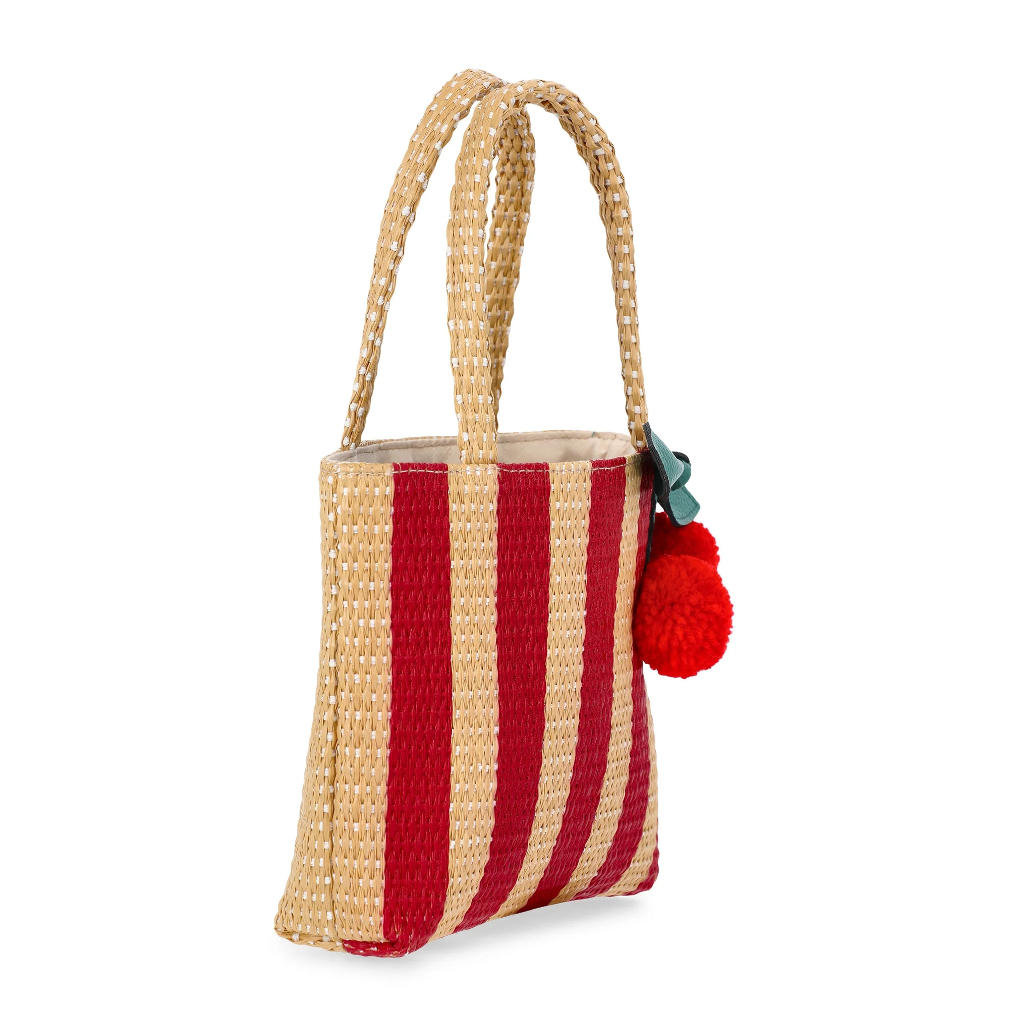 Wonder Nation Girls Straw Mini Tote Bag with Cherry Bag Charm, Red Stripes | Walmart (US)