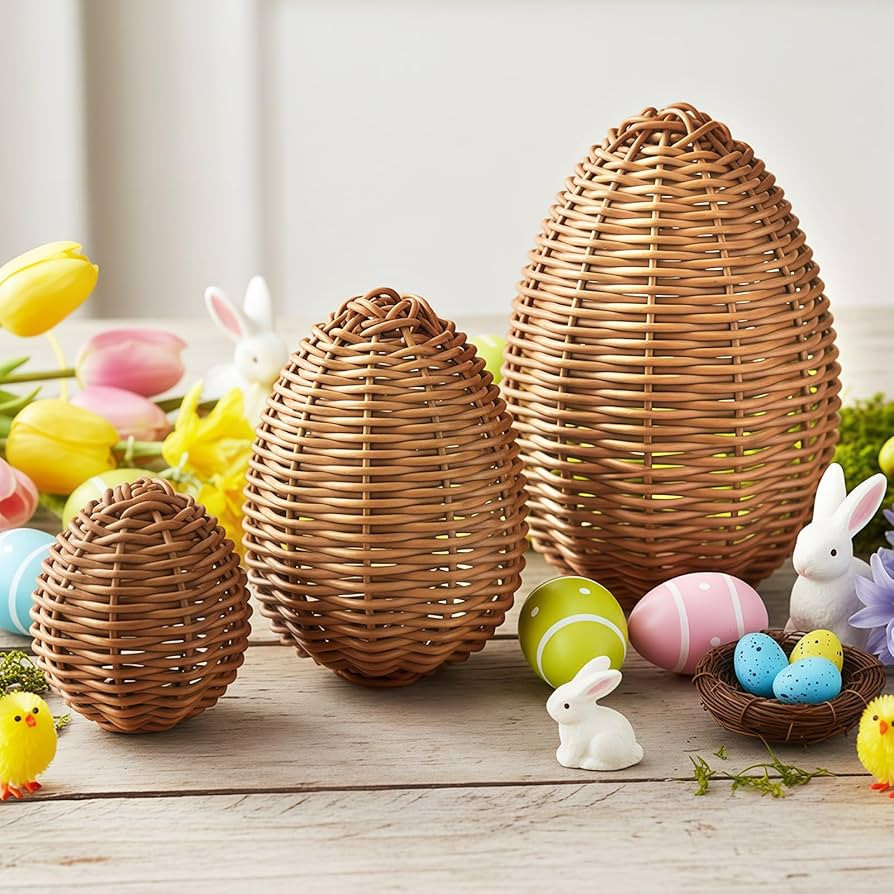 3 Pcs Rattan Easter Eggs Outdoor Decor Woven Easter Eggs Decorations Spring Decoration Statue Fig... | Amazon (US)