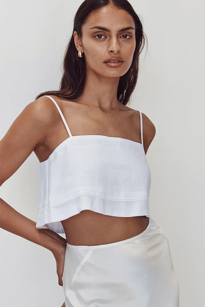 LAINIE WHITE LINEN CROP TOP | DISSH