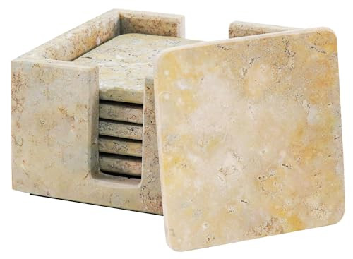 SPESHSTONES Travertine Marble Square Coasters 3.5" Inches Set of 6 Handmade Drinks Holder - Coffe... | Amazon (US)