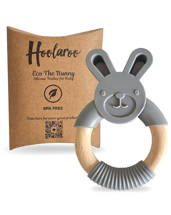 Bunny Baby Teething Toys Teether Toys Wooden Ring Natural Wooden Teething Ring Baby Teether Toy B... | Amazon (US)