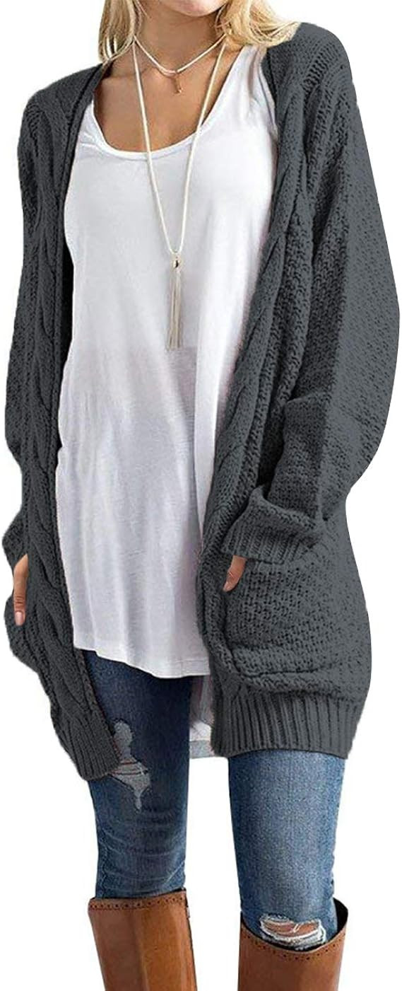 Traleubie Women's Open Front Long Sleeve Boho Boyfriend Knit Chunky Cardigan Sweater | Amazon (US)