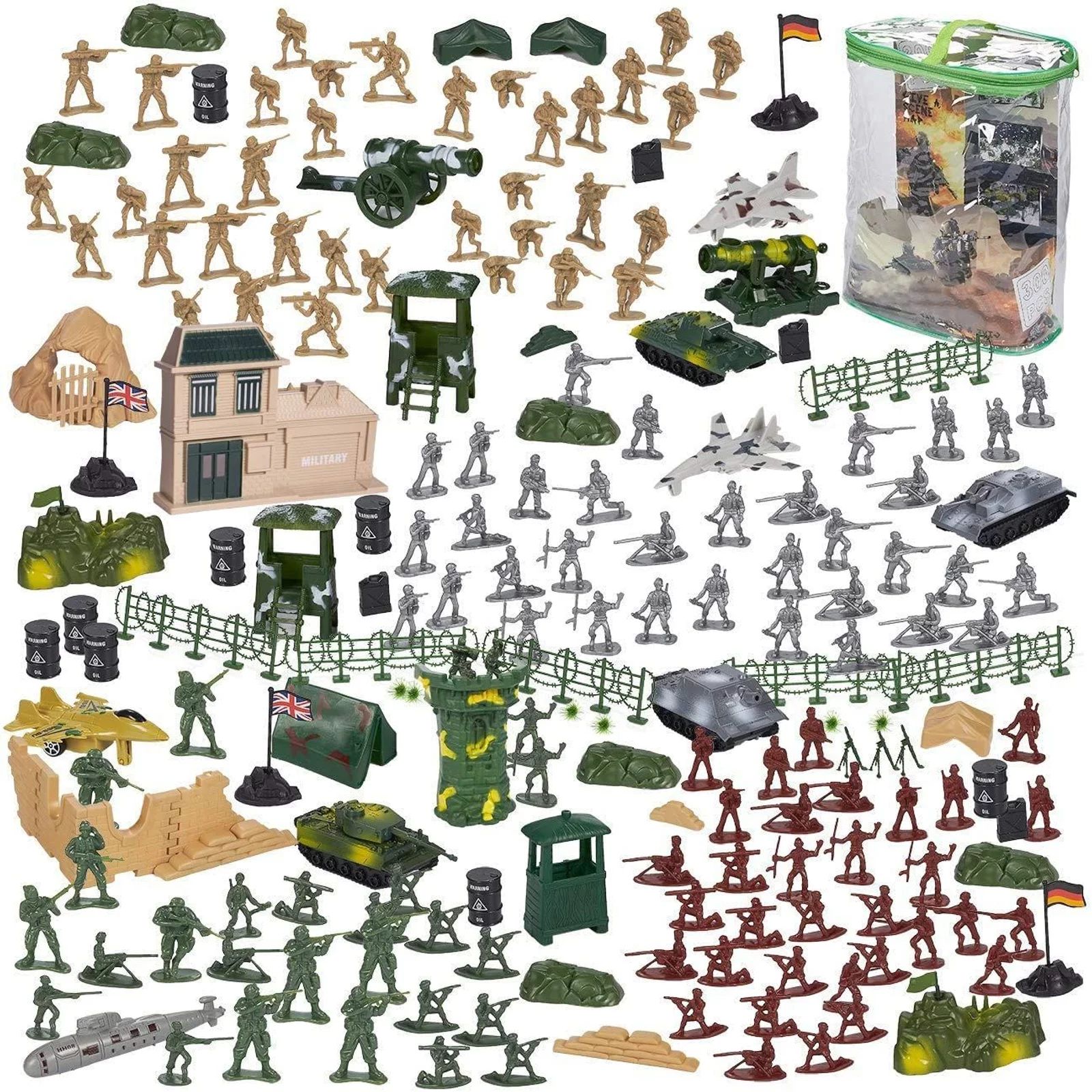 300 Pcs Toy Soldiers, Assorted Green Army Men Toys for Boys, Action Figures Military Force, Plast... | Walmart (US)
